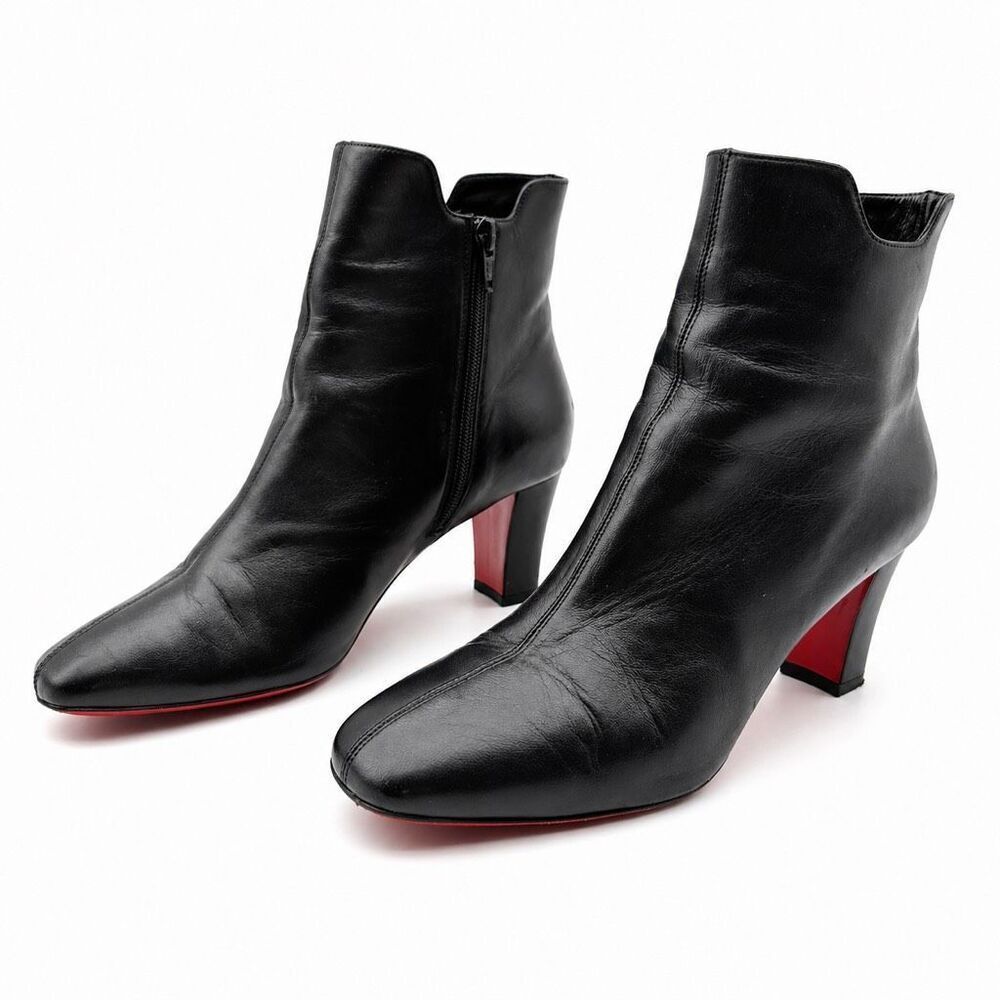 CHRISTIAN LOUBOUTIN Tiagada Black Leather Ankle Boots Size 39.5 US 9